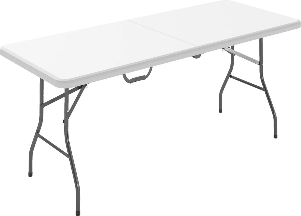 Outsunny Masă de Camping Pliabilă cu Mâner, Cadru Metalic și Blat din Plastic, 180x74x74 cm, Alb | Aosom Romania