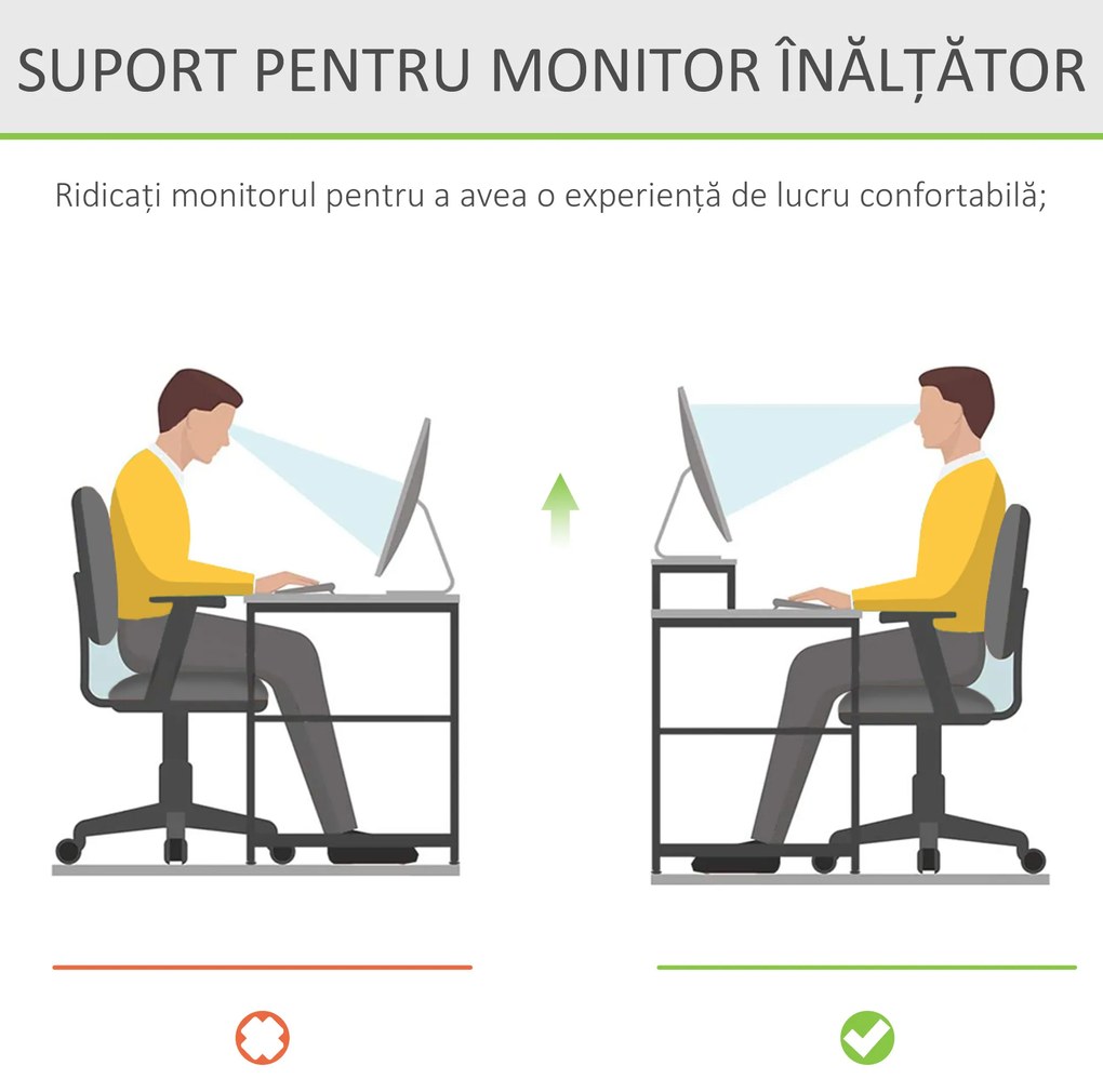 HOMCOM Suport pentru Monitor cu Spațiu pentru Mouse și Tastatură și Raft de Depozitare, 49x25,5x11,5 cm, Natural | Aosom Romania