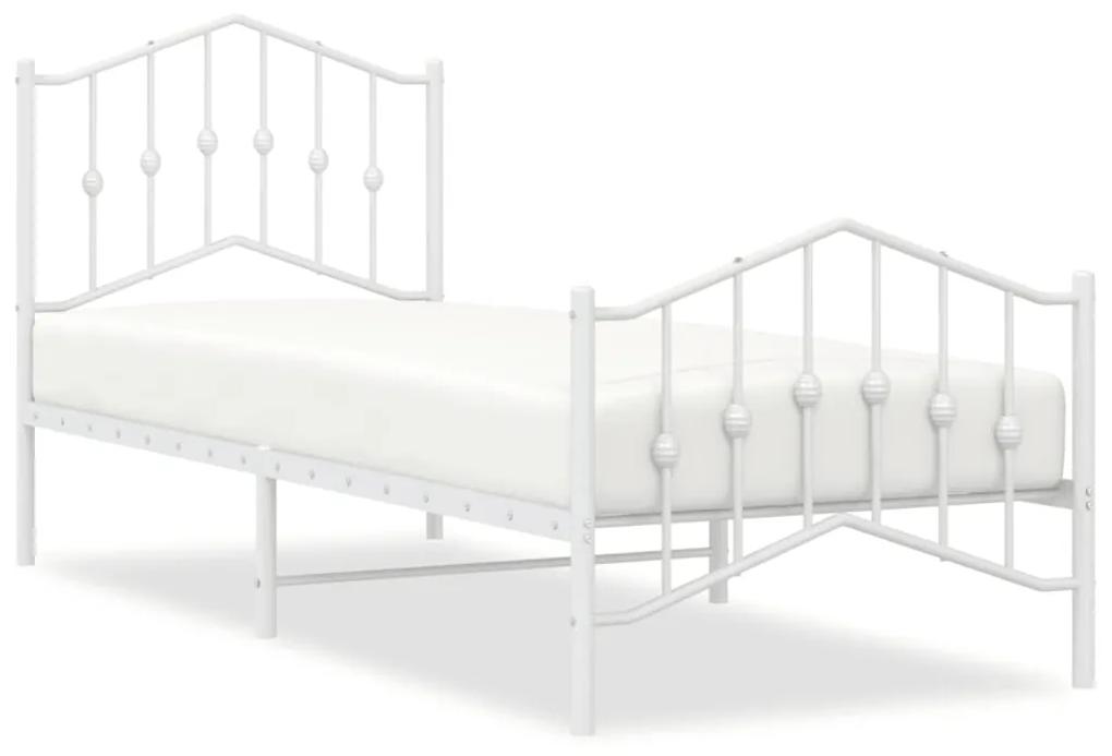 373847 vidaXL Cadru de pat metalic cu tăblie de cap/picioare  alb, 80x200 cm