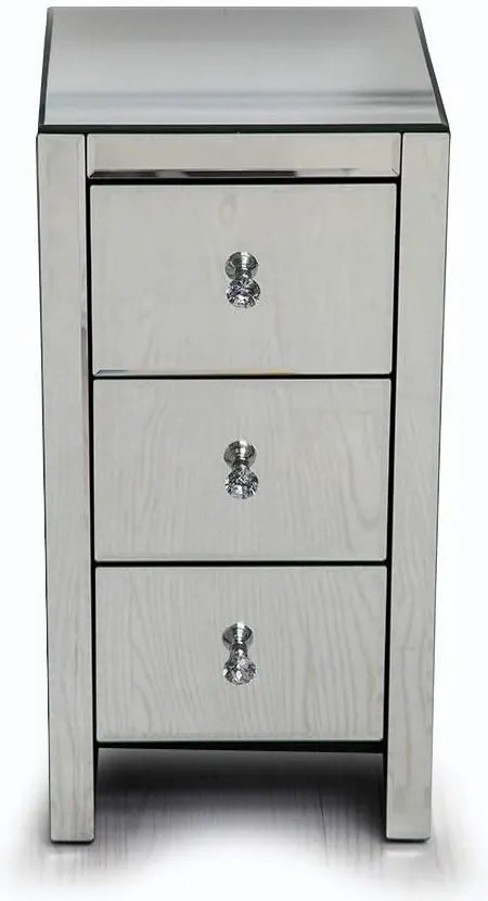 NOOG104 - Se 2 Noptiere 30x30x60 cm, cu 3 sertare, dormitor - Oglinda - Argintiu