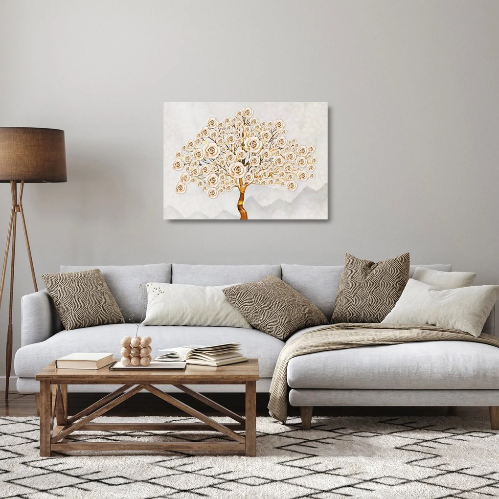 Tablou pe sticlă cu copac cu flori (70x50 cm)