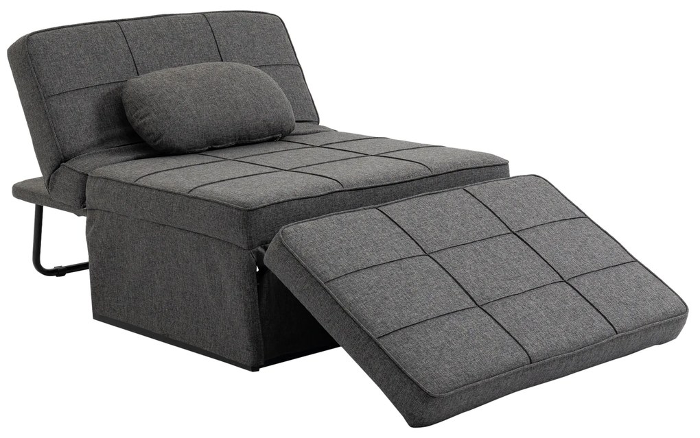 HOMCOM Canapea extensibilă cu Spătar Reglabil pe 5 Nivele și Pernă Suplimentară, 95x179x78 cm, Gri | Aosom Romania