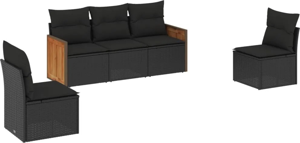 vidaXL Set mobilier de grădină cu perne, 5 piese, negru, poliratan
