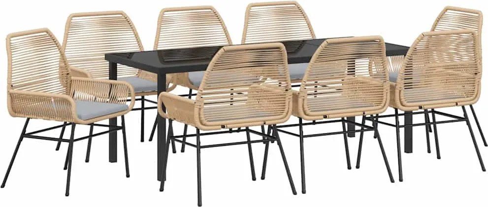 vidaXL Set de masă pentru grădină cu pernă 9 pcs Maro poliratan