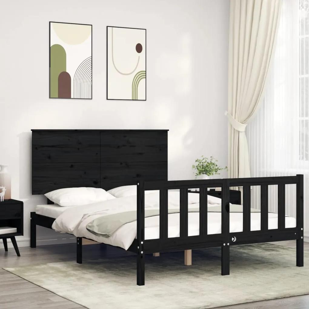 3193385 vidaXL Cadru de pat cu tăblie, negru, 140x190 cm, lemn masiv