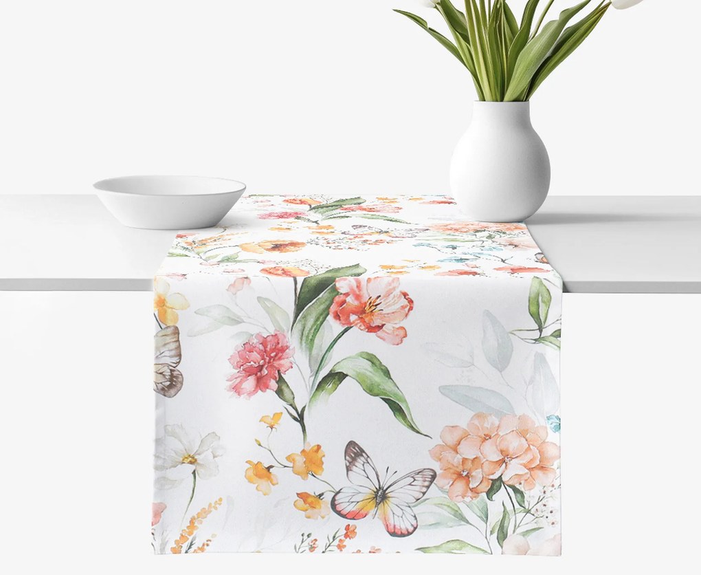 Goldea napron de masă decorativ valencia - pajiște cu fluturi 35x120 cm
