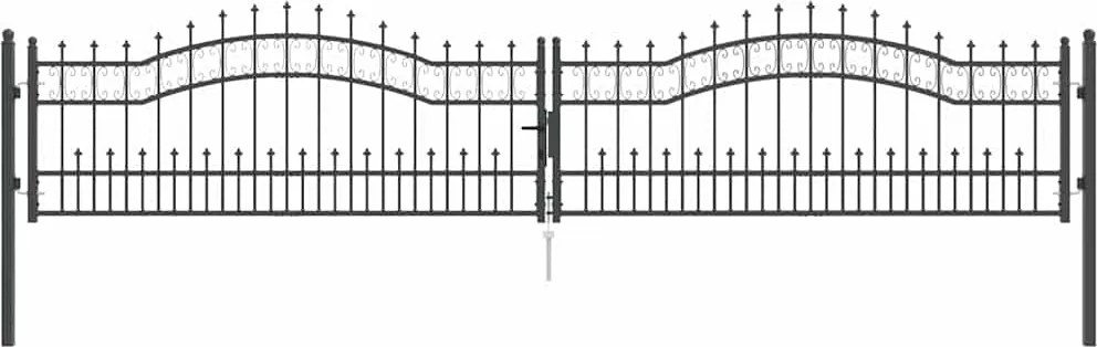 vidaXL Poartă din Gard cu Vârf de Lancă Gri 404 x 75 cm Oțel