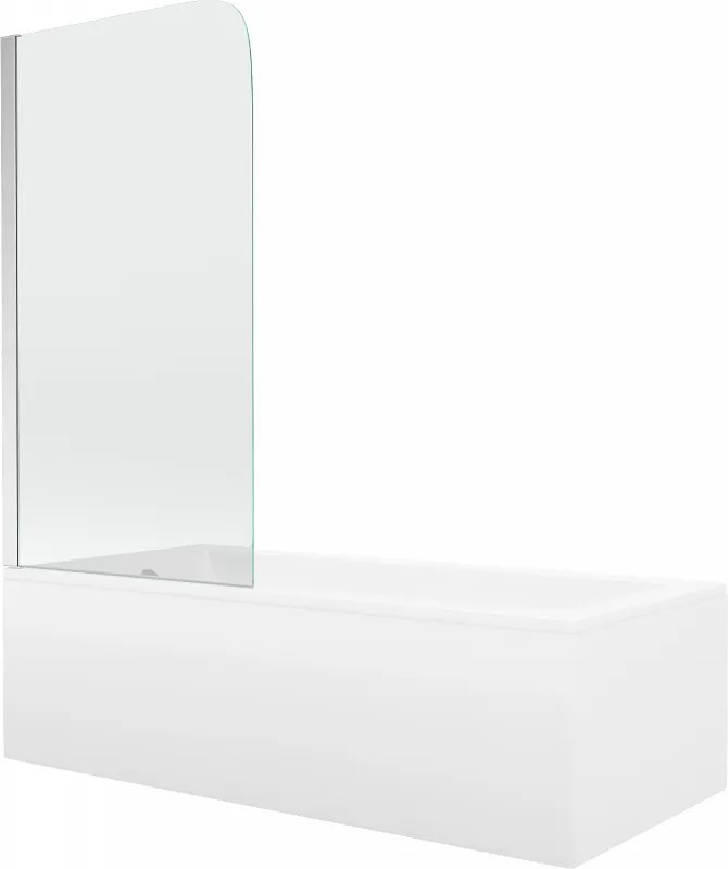 Mexen Cubik cadă dreptunghiulară 150 x 70 cm cu panou frontal și ecran lateral cu un singur panou 70 cm, transparent, crom