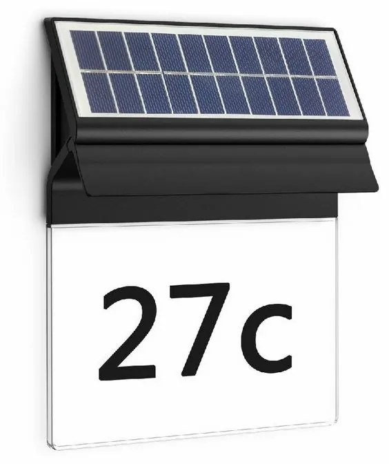 Lampă solară de exterior Philips Enkara cuLED-uri pentru numărul casei 0,2W 2700K, negru