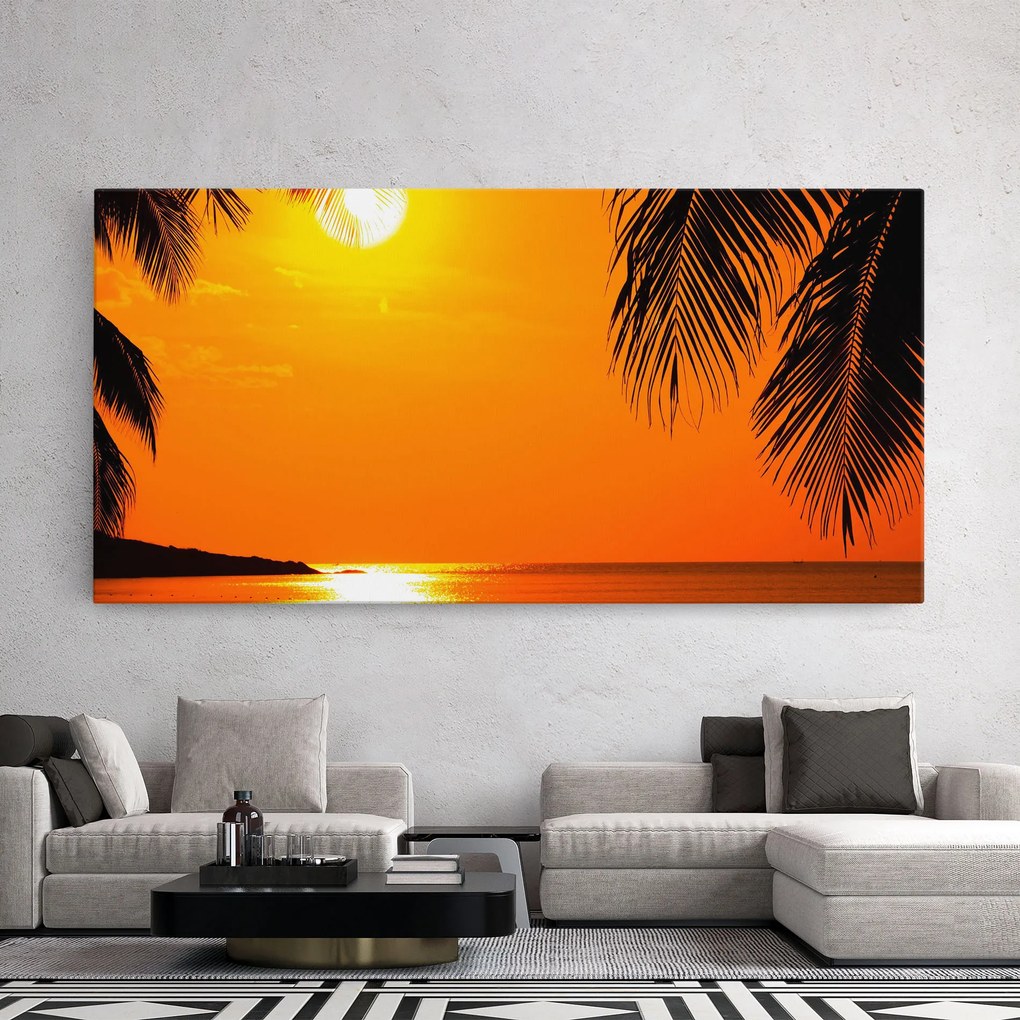 Tablou Canvas, 100x200cm, Dormitor si Living, Peisaje, Vara, Tropical Beach Sunset
