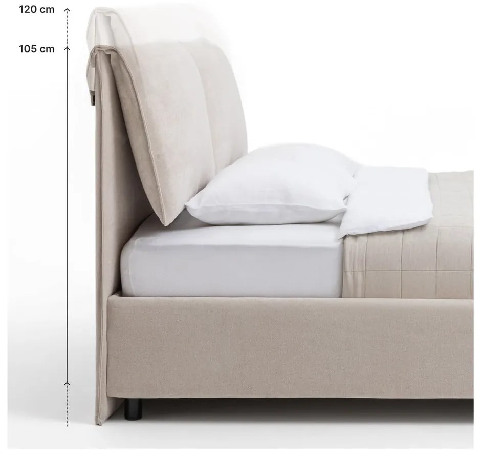 Pat matrimonial taupe tapițat cu spațiu de depozitare cu somieră 160x200 cm Thessa Pillow – Bonami Selection