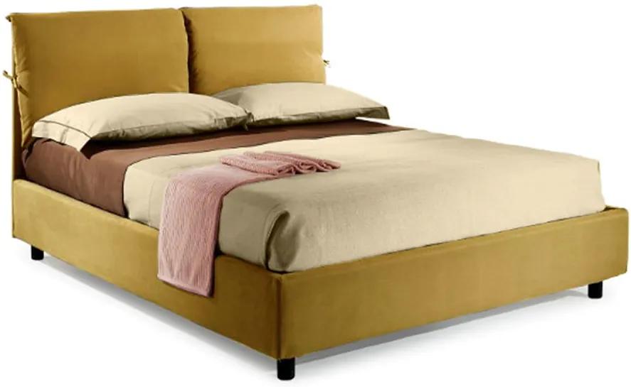 Pat Dormitor Matrimonial Bed&Sofa Fiocco iSomn 160x200 cm, lada de depozitare, stofa, galben