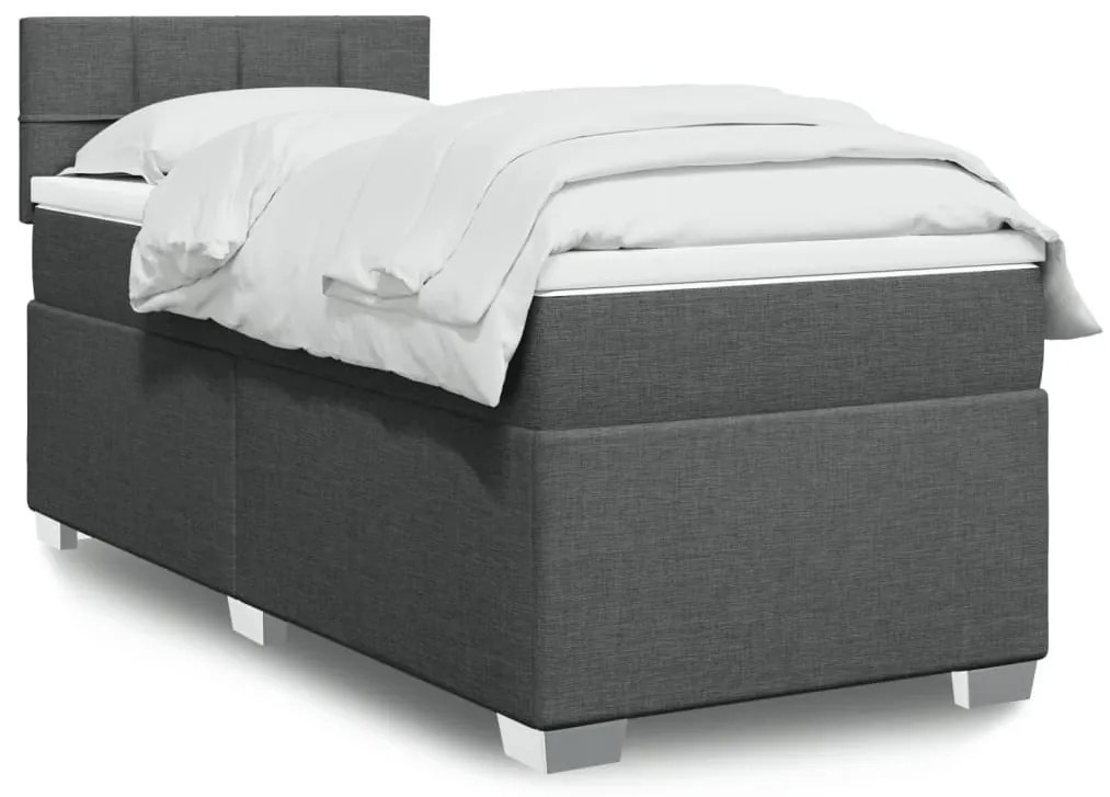 vidaXL Pat box spring cu saltea, gri închis, 80x200 cm, textil