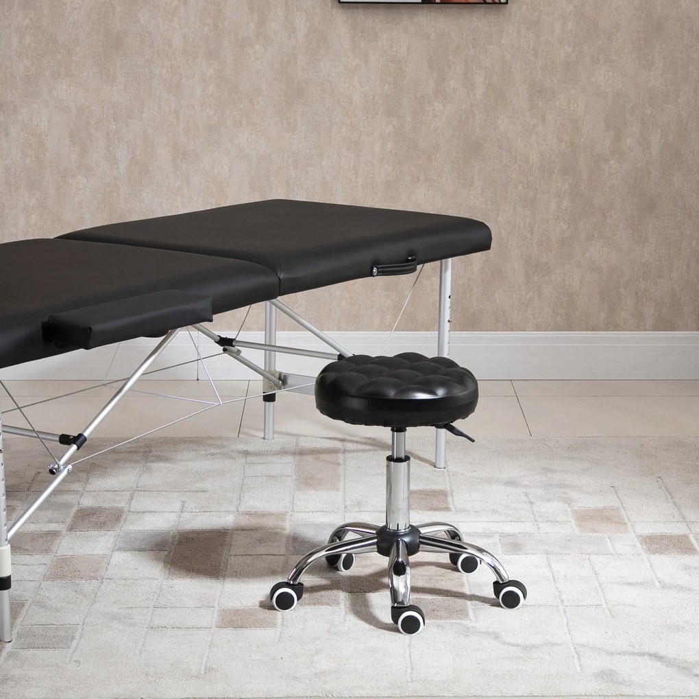 Taburet Reglabil HOMCOM cu Înălțime Ajustabilă, 5 Roti Pivotante, din Oțel și Piele Ecologică, Ф48x47-59cm, Negru | Aosom Romania