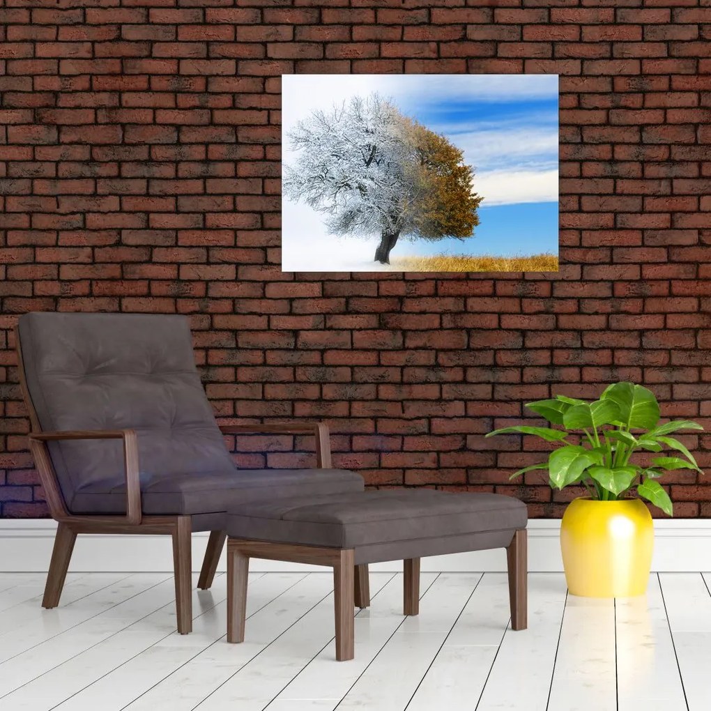 Tablou pe sticlă - Schimbarea anotimpurilor (70x50 cm)