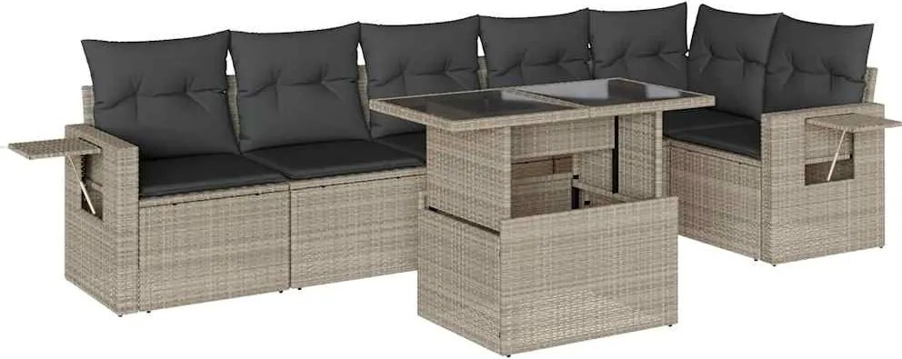 vidaXL Set canapele de grădină cu perne, 7piese gri deschis poliratan