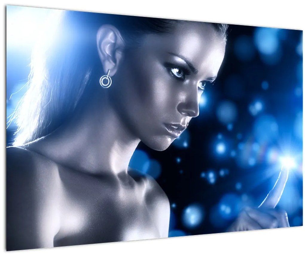 Tablou - Femeia, sclipici albastru (90x60 cm)