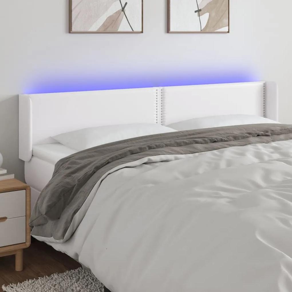 3123205 vidaXL Tăblie de pat cu LED, alb, 203x16x78/88 cm, piele ecologică