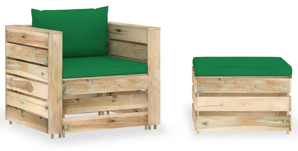 3074536 vidaXL Set mobilier grădină cu perne, 2 piese, lemn tratat verde