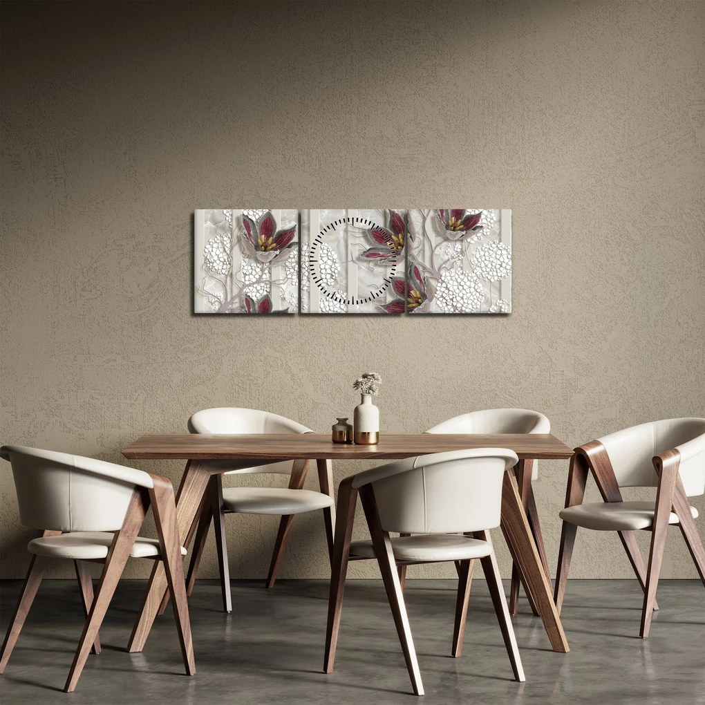 Tablou - Flori decorative (cu ceas) (90x30 cm)