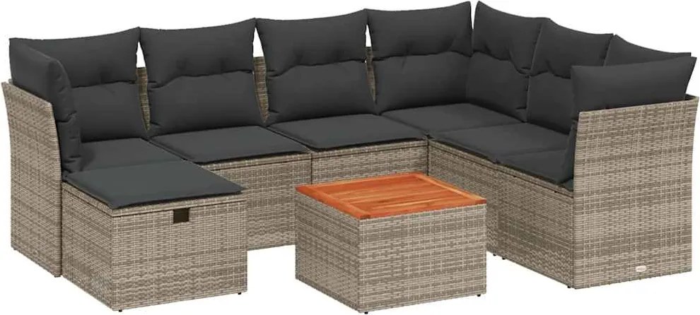 vidaXL Set canapele de grădină cu perne, 8 piese, gri, poliratan