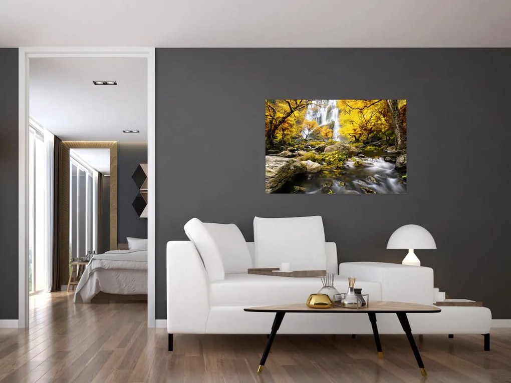 Tablou - Cascade în peisaj de toamnă, galben (90x60 cm)