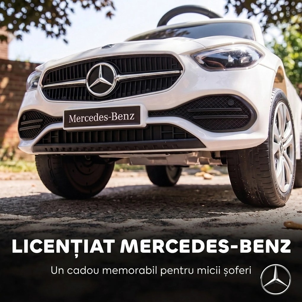 AIYAPLAY Mașinuță de Împins pentru Copii 3 în 1 cu Licență Mercedes-Benz, Mâner, Copertină, Claxon, Muzică, Alb | Aosom Romania