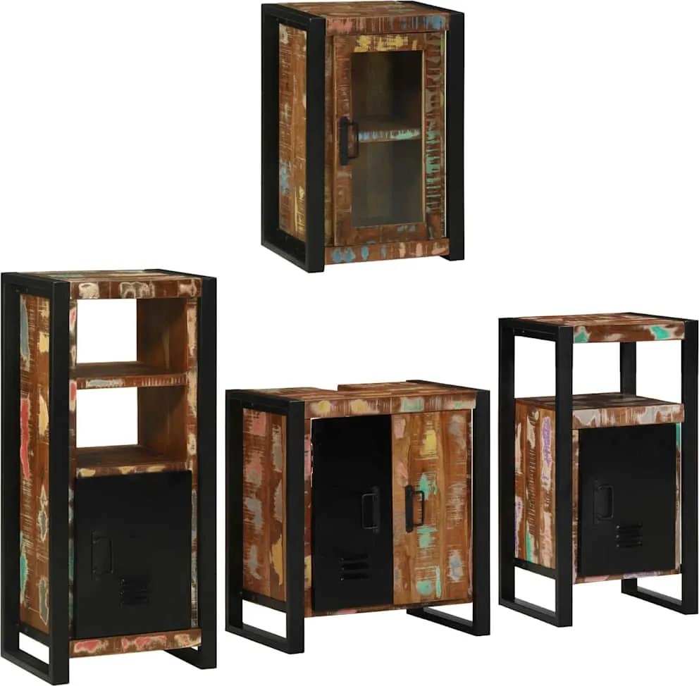 vidaXL Set de mobilier pentru baie cu raft 4 pcs Lemn recuperat solid