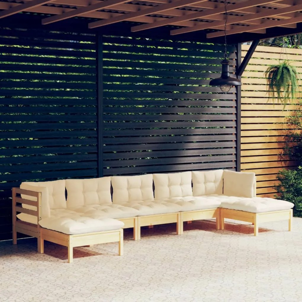 vidaXL Set mobilier grădină cu perne crem, 7 piese, lemn masiv pin