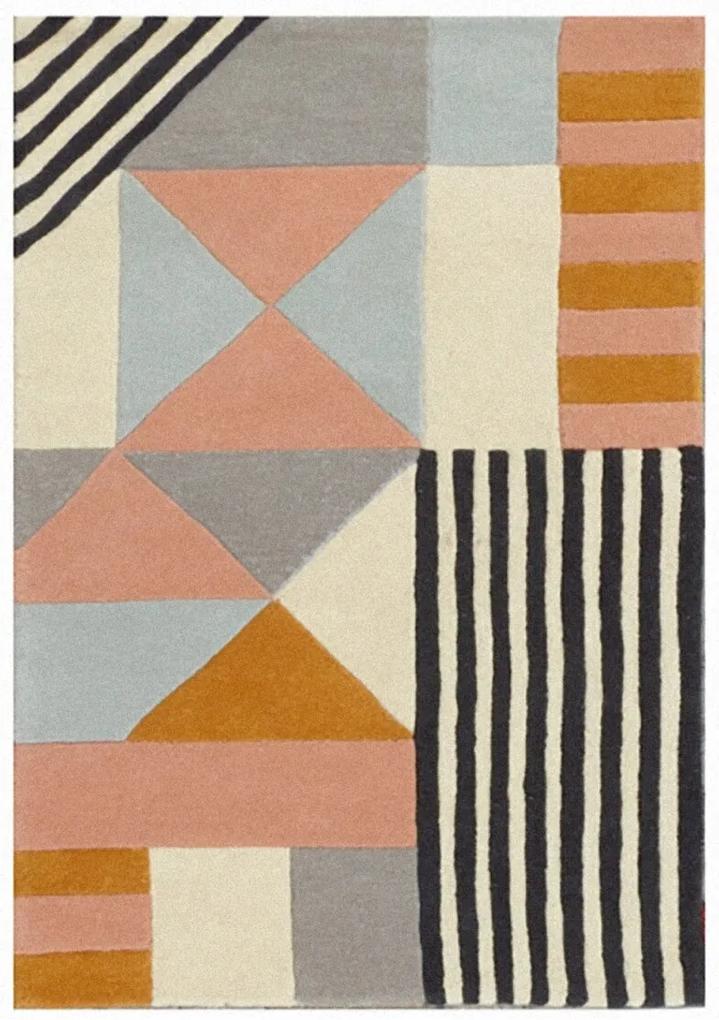 Covor Geometry Bedora, 120x170 cm, 100% lana, multicolor, finisat manual