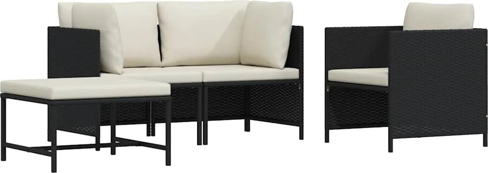 vidaXL Set mobilier de grădină cu perne, 4 piese, negru, poliratan