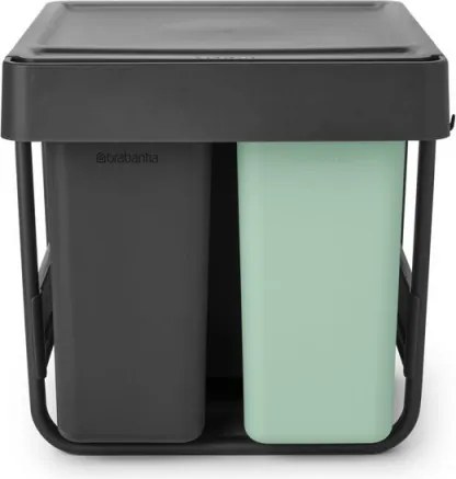 Cos colectare selectiva Brabantia Sort&Go 1008864, 2x10 L+20 L, Materiale ecologice, Economie de spatiu, Gri închis/Verde