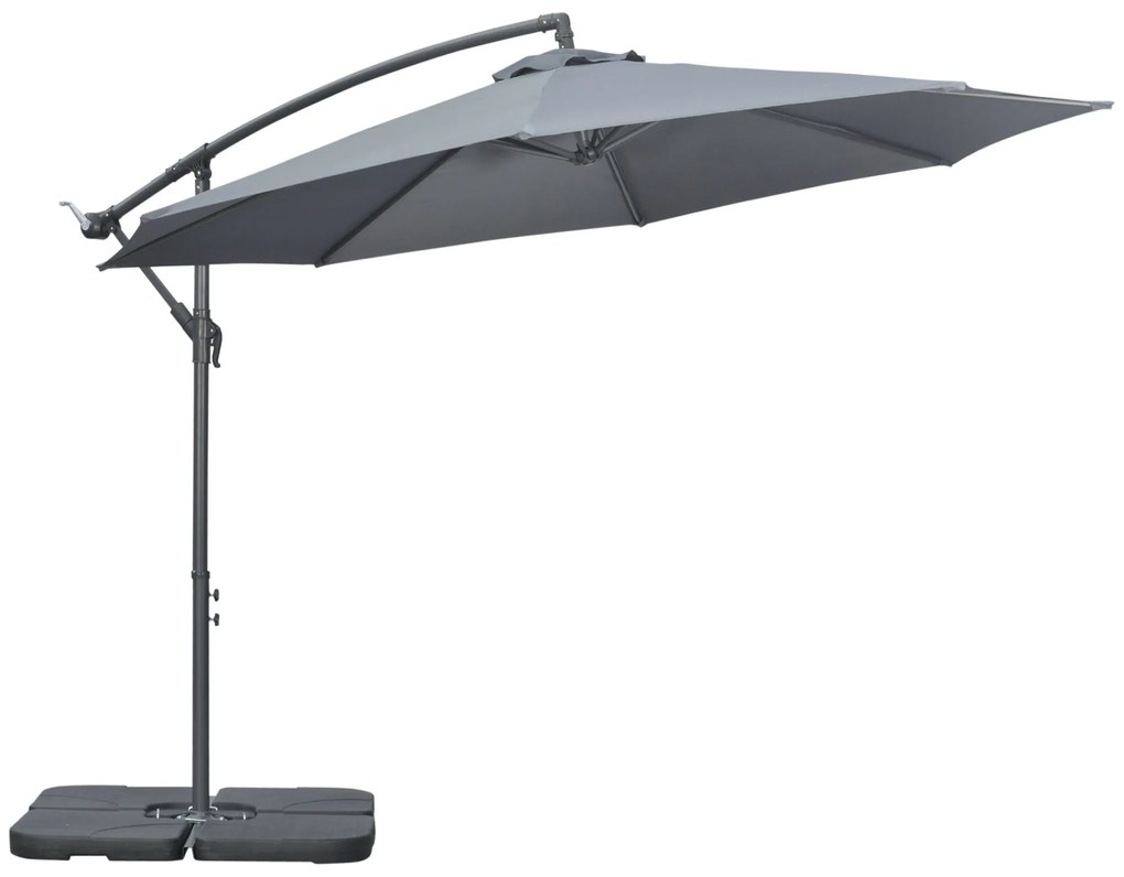 Outsunny Umbrelă de grădină deplasată octogonală pliabilă diametru 3 m, umbrelă de grădină cu suport în formă de cruce gri închis | Aosom Romania