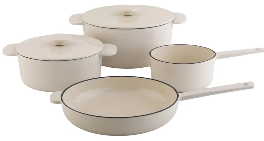 Set oale de fonta emailate, 6 piese, cu tigaie si oala sos Anden Carl Schmidt Sohn102906, crem