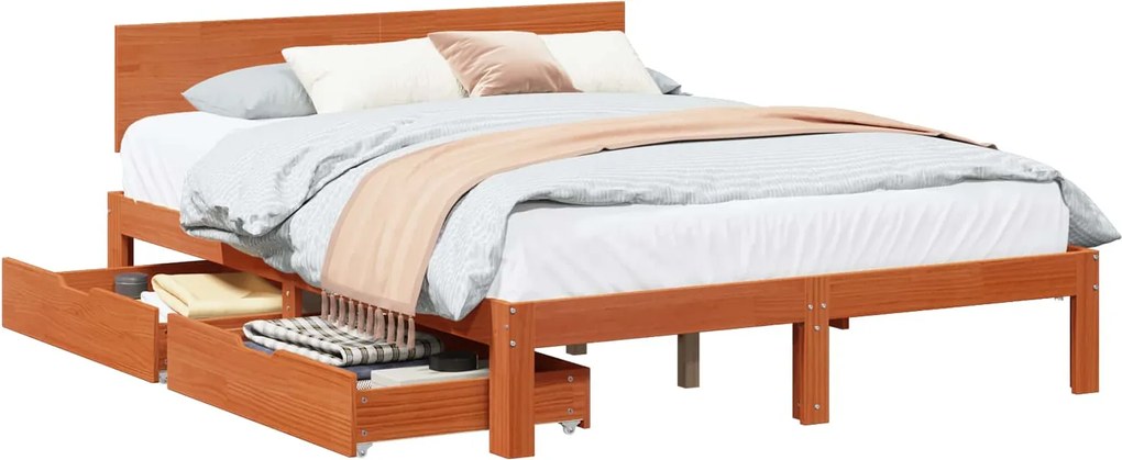 vidaXL Cadru de pat cu headboard 3 pcs Maroniu cerat Lemn de pin masiv