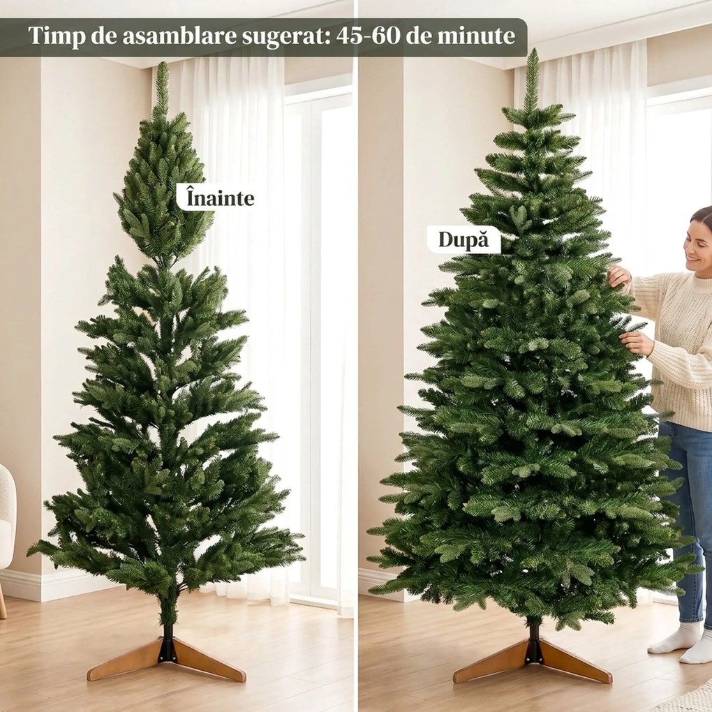 HOMCOM Brad artificial de Crăciun Brad Nobil, 1161 ramuri, 210 cm, verde | Aosom Romania