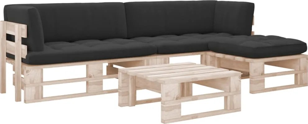 vidaXL Set mobilier paleți cu perne, 4 piese, lemn de pin tratat