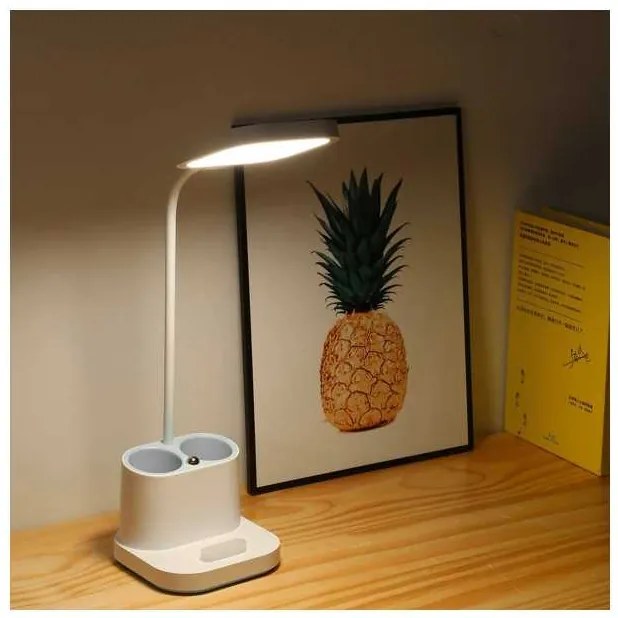 Lampă de masă Platinet 5 W, baterie + pahar + USB, alb