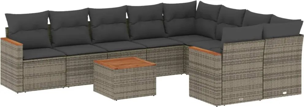 vidaXL Set mobilier de grădină cu perne, 10 piese, gri, poliratan