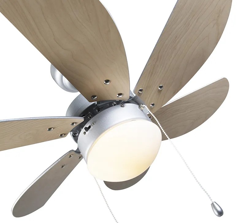 Ventilator de tavan din oțel cu finisaj aspect lemn, 80 cm, cu întrerupător cu șnur - Fresh