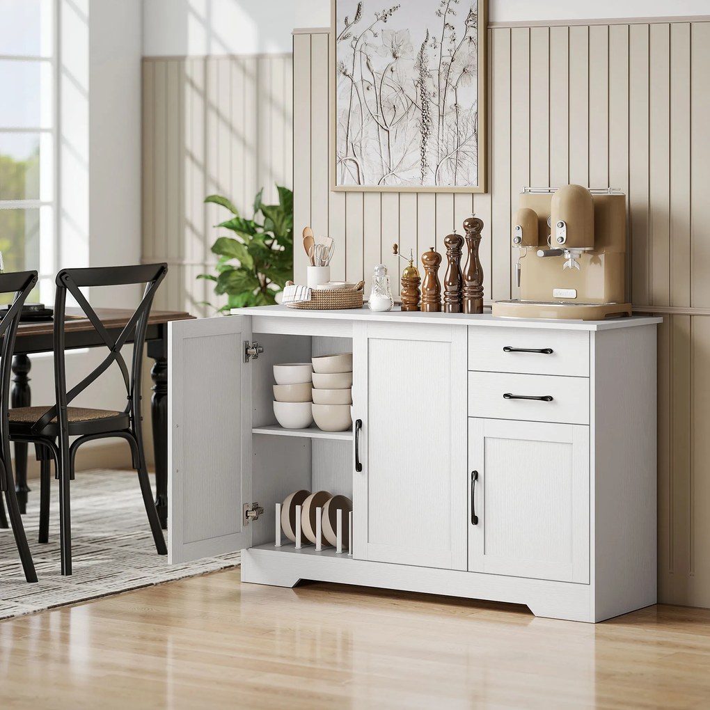 HOMCOM Bufet, mobilier de depozitare cu 3 uși, 2 sertare și raft reglabil, 120 x 38 x 79 cm, alb | Aosom Romania