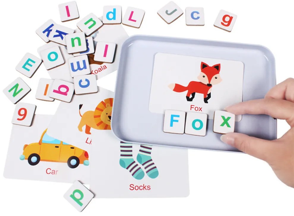 Jucărie magnetică din lemn pentru învățarea cuvintelor în limba engleză