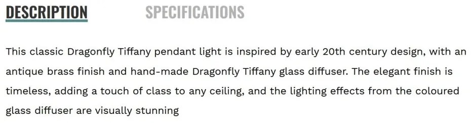 Lustra suspendata cu sticla tiffany Dragonfly