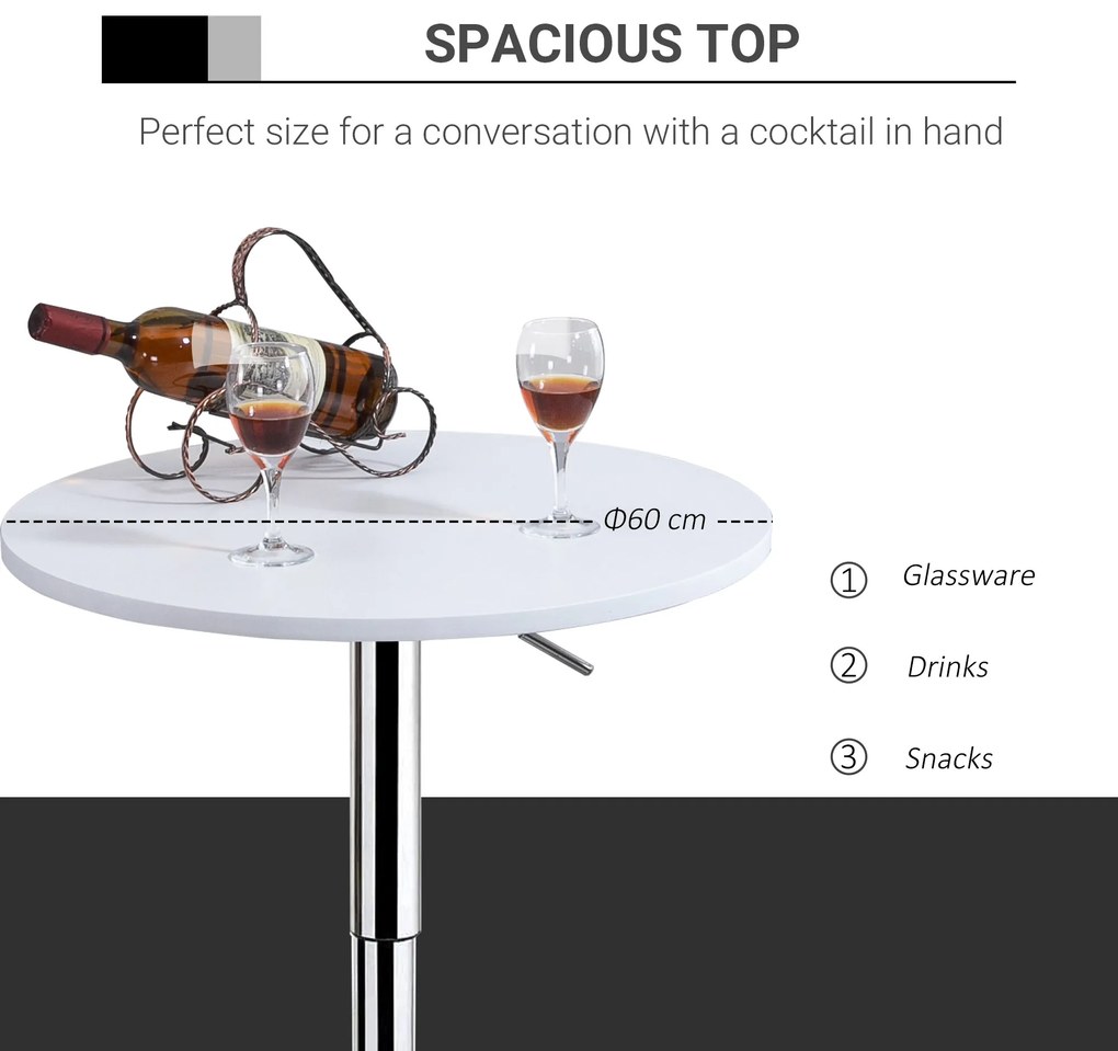 HomCom masa inalta reglabila, blat rotund, Φ60x69-93 cm | AOSOM RO