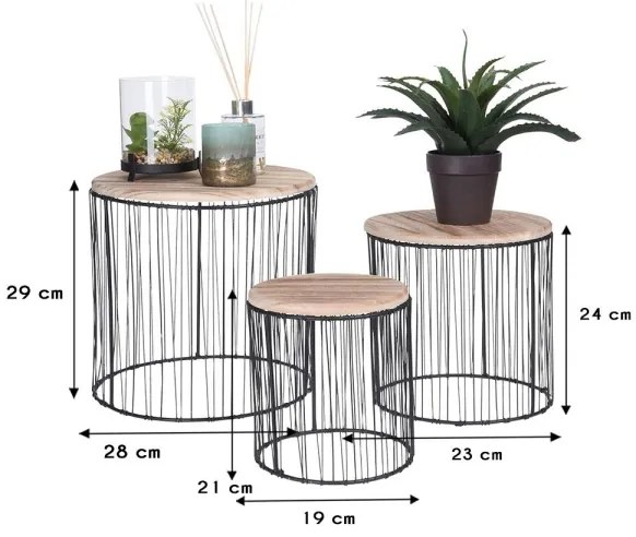 SET 3x Suport flori Ø 19/23/28 cm negru/bej