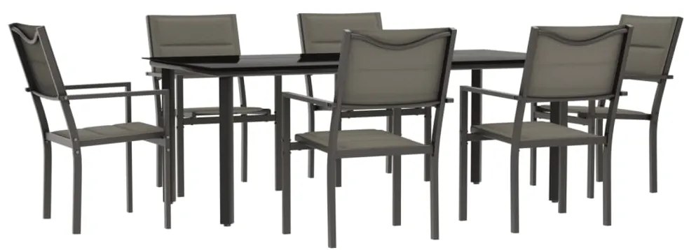 3200748 vidaXL Set mobilier de grădină, 7 piese, negru, oțel și textilenă