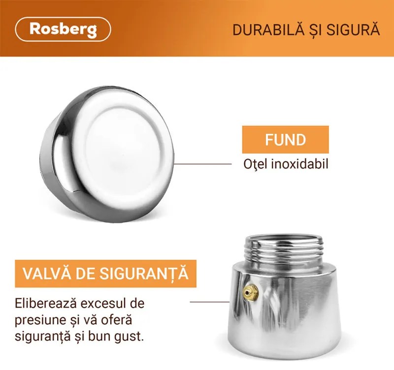 Cafetiera moka Rosberg R51173F6, 6 cesti, Inox