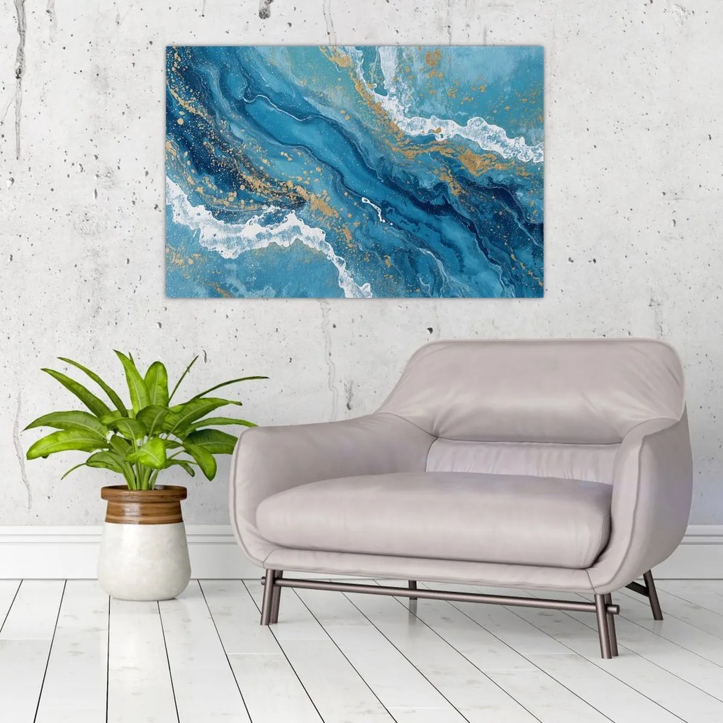 Tablou - Marmură bleu cu aur II. (90x60 cm)