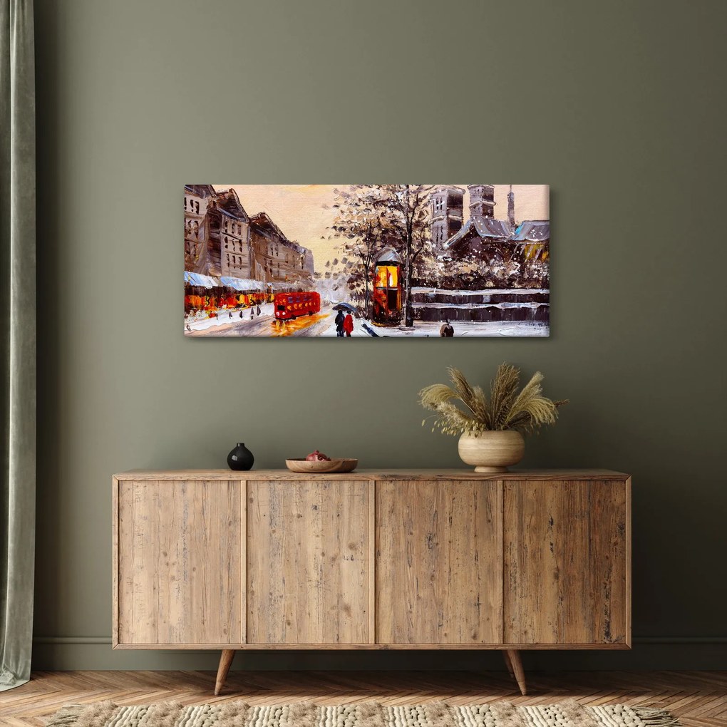 Tablou - Pictură oraș iarna (120x50 cm)