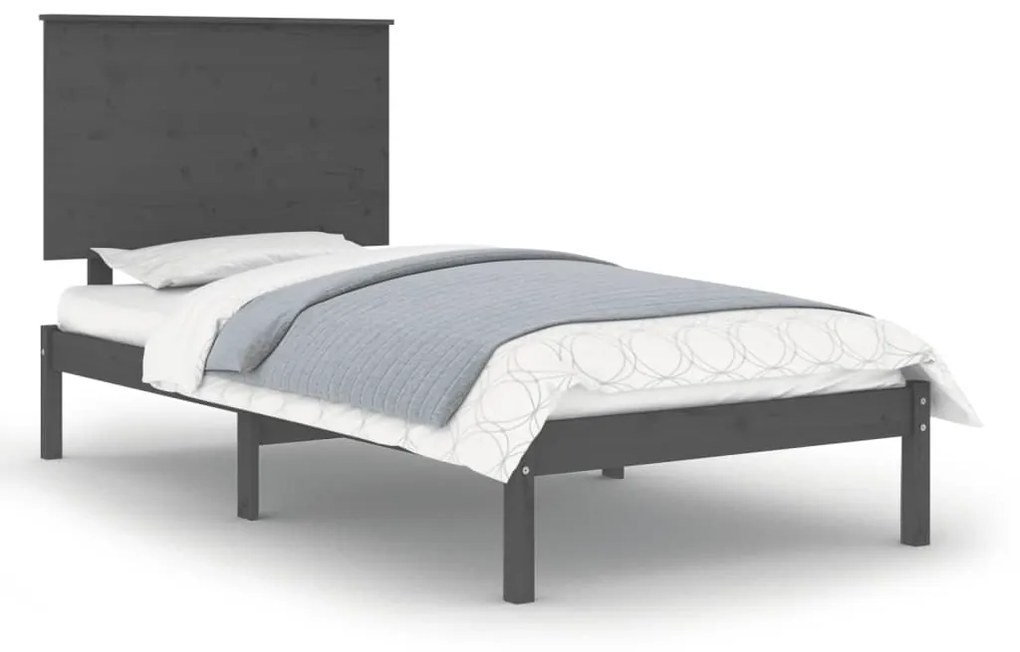 3104770 vidaXL Cadru de pat single, gri, 90x190 cm, lemn masiv